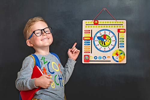 small foot Lerntafel Datum, Uhr-& Jahreszeiten in Englisch aus Holz, mit Zeigern und Kästchen, ab 3 Jahren, 4768 – Bild 3