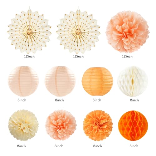 Image of Orange-Beige Fal Boho Birthday Party-Decorations - 21pcs Autumn One Two Sweet Peach Happy Banner,Girls Groovy Paper Streamers Lanterns Honeycomb,Tissue Pom Poms Fan,Hippie Garland Decor Huglony