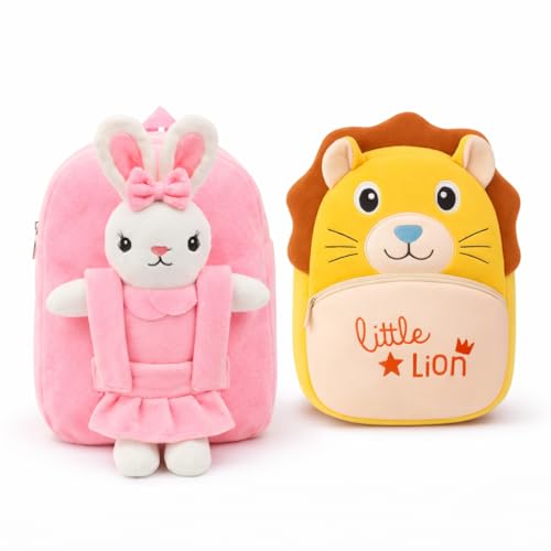 Image of Cartoon Plush Kids School Bag 2-6 Years | Soft Toy Backpack for Boys & Girls | Toddler Nursery Preschool Bag | Lightweight Adjustable Straps