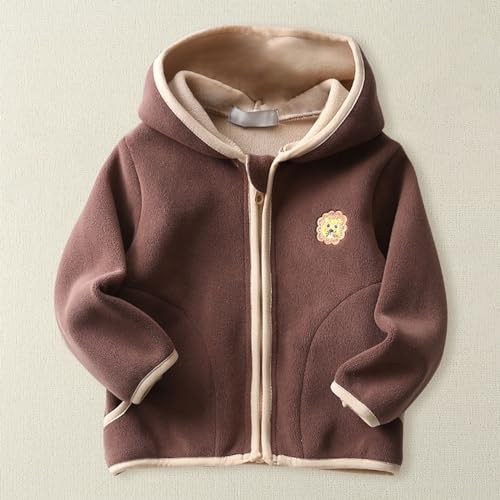 Boys Girls Fleece 𝗛ooded Jacket Long Sleeve Zipper Thick Coat Winter Lightweight Windproof Outwear with Pocket2
