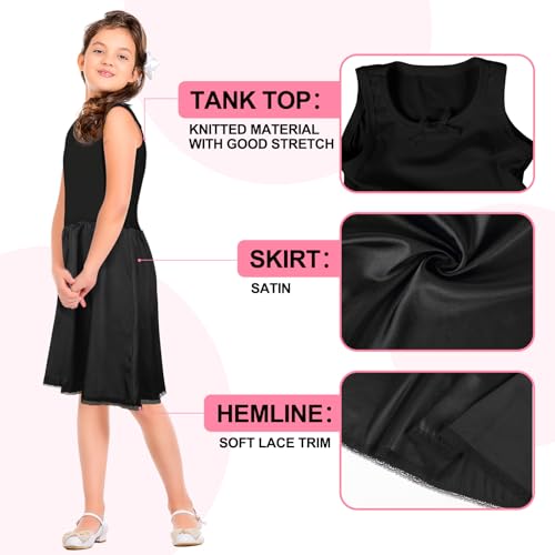 Toulite 2 Pcs Girls Slips for Under Dresses White and Black Full Slip for Kids Knee Length Cami Slip Lace Trim3