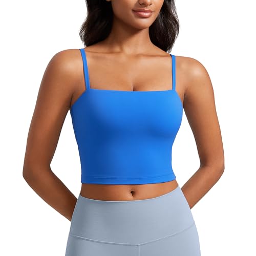 Image of CRZ YOGA Butterluxe Cami Crop Tank Tops | Light Support, Removable Pads, Yoga, Extremely Soft, Square Neck, Spaghetti Straps, Longline Sports Bras for Women