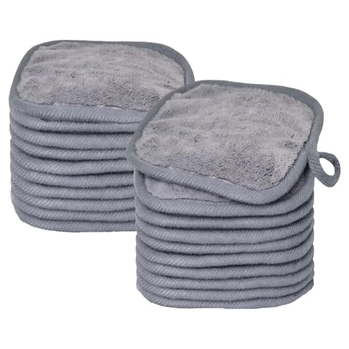 20 toallitas desmaquillantes lavables, paños de microfibra de 16 x 16 cm, toallas faciales, para Daily Travel Cosmetic, gris