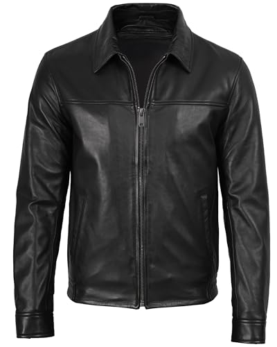 Image of Decrum Bomber Leather Jacket Men - Real Lambskin Casual Leather Jackets for Men with Zip Closure