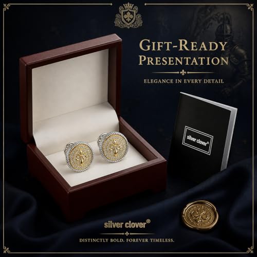 Image of Cuff Links Mens, Cufflinks for Men, Men's Cuff Links for Wedding, Business, Father's Day, Gift for Men, 18K Gold Plated with Luxury Wooden Gift Box