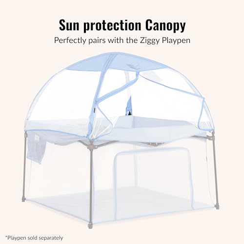 Image of Dream On Me Ziggy Canopy - Blue, Compatible with Ziggy Square Playpen, UV, Rain & Bug Protection, Foldable & Travel-Friendly