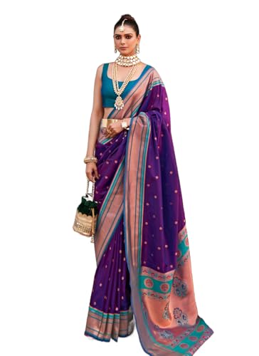 Image of SWORNOF Women's kanjivaram banarasi silk saree Zari Woven for festival Wedding silk with rich pallu Design sarees for women with Unstitched blouse piece