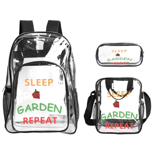 Eat Sleep Grow A Garden Repeat Bags Novelty Transparent Backpack And Lunch Bag And Pencil Case (3 Piece)3