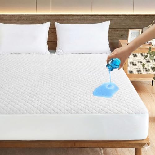 Image of Ayka 100% Waterproof Knitted Mattress Protector Queen Size Breathable Hypoallergenic Noiseless Ultra Soft Fitted Bed Protector 75x60 inch Mattress /Bed Cover (Queen 75 * 60 inch, White)