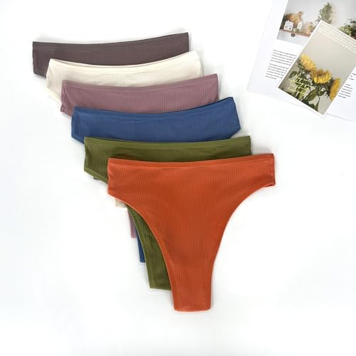 Image of High Waisted Cotton Thongs Underwear For Women Breathable Sport Athletics Panties High Rise Plus Size Multipack