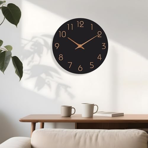 Image of Mosewa Large Wall Clock 16 Inch Black Battery Operated Silent Non Ticking Simple Minimalist Rose Gold Numbers Clock Decorative for Bedroom Living Room Kitchen Home Office