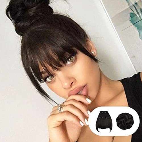 Instant Glitz Bang & Bun 2pcs, Bangs Hair Clip in Bangs Clip on Bangs Fringe Bang Hair Bun Synthetic Chignon Bun Messy Bun Hair Piece for Women - Fringe Bang & French Cruller (2)