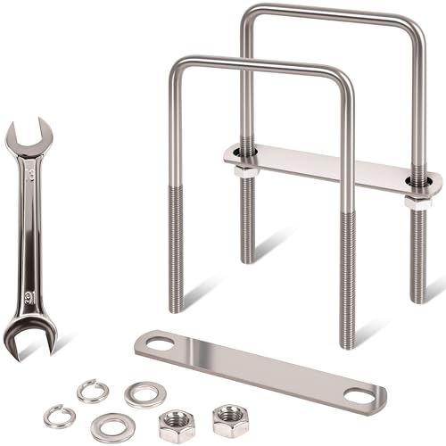 Image of 2 Pcs M10 Square U Bolts 4 Inch Wide, 3 /8 inch x 4 inchW x 7 inch L | 304 Stainless U Bolt Heavy Duty with Nuts, Bolt Plate and Washers,4 inch u bolt,Metric bolts