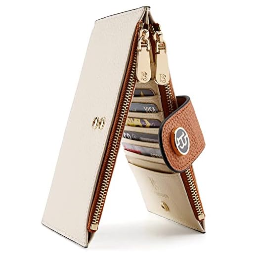 BOSTANTEN Leather Wallets for Women Large RFID Blocking Slim Bifold Purse Card Holder with Zipper Pocket Beige Brown