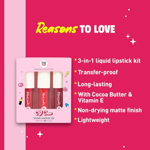 MyGlamm POPxo Makeup- Matte Finish Liquid Lipstick Kit - OG Crew -1.5g (Set of 3) | Blair, Cheryl, & Emily (Wine Red, Pink, Britgh Red) Shade | Enriched with Cocoa Butter &... - Image 6
