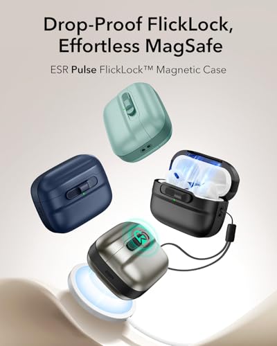 Image of ESR for AirPods Pro 2 Case (2023 /2022 /2019, 2nd /1st Gen), Compatible with Airpods Pro 2 (USB-C /Lightning Cable), MagSafe Ready, Magnetic Lid Lock, Full Drop Protection Cover with Lanyard, Green