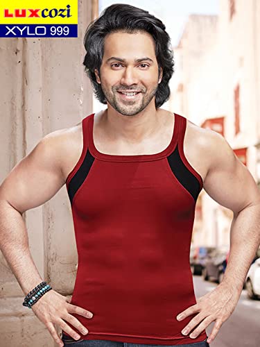 Image of Lux Cozi Men's Gym Vest | 100% Pure Cotton Rib Fabric | U Neck Sleeveless Innerwear | Ultra Soft Hand Feel | Extremely Stretch Fit - Style 999 - Color May Vary (Pack of 4)