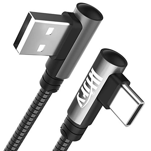 LHJRY Unique USB C Cable Metal Braided 90 Degree Right Angle [2-Pack 6.6ft] USB C to USB A Fast Charging, Type C Charger Cord for Samsung Galaxy Note 20 10 9 S20 S10 S9,LG V50 and Other USB C Charger