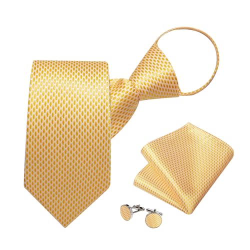 Image of DiBanGu Mens Zipper Ties Silk Adjustable Necktie Pocket Square
