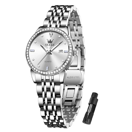 OLEVS Silver Watch for Women Diamond Small Face Waterproof Dress Watches - image 1