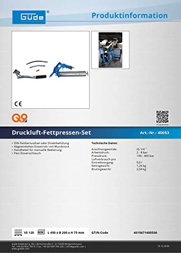 Güde 40053 Compressed Air Grease Gun Kit (Blue, 2-8 bar), 40 x 16 x 6 cm - Image 3