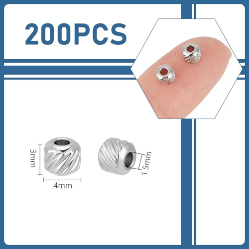 UNICRAFTALE 200Pcs 4mm Textured Spacer Beads Stainless Steel Beads 1.5mm Hole Bracelet Bead Rondelle Metal Stripe Spacer Round Bead for DIY Bracelet Jewelry Making Stainless Steel Color - Image 3