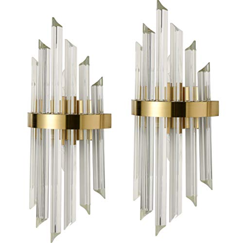 Contemporary Modern Wall Sconces Set of 2 Brass Wall Sconce Crystal-Look Glass Wall Lights