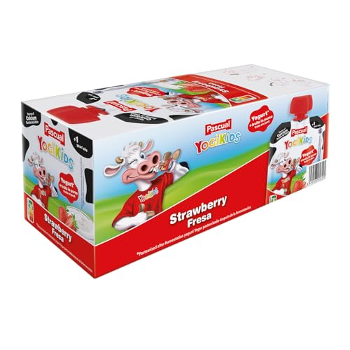 Pascual - Yogur Líquido Sabor Fresa. Yogikids Pouch Pasteurizado, con Leche Pascual 100% Bienestar Animal. Caja de 24 uds x 80 g