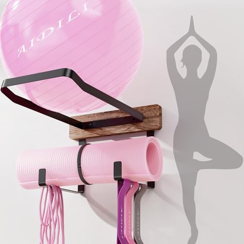 AIDILI Yoga Ball Holder Wall Mount, 2 Tier, 13.4*18.1 inches, Black, Holds Multiple Balls...