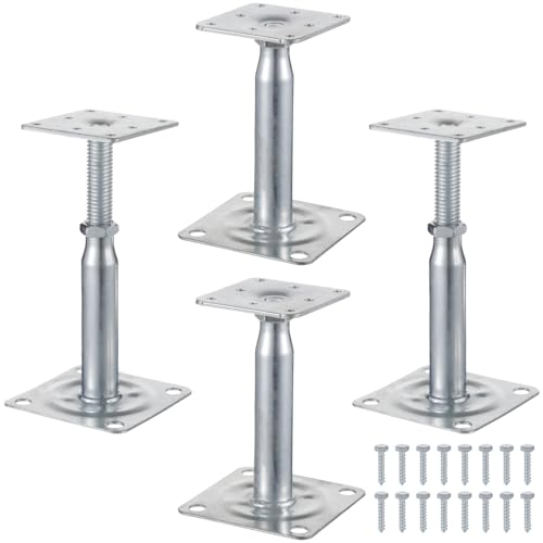 4 unidades de gatos de tornillo mini, ajustables de 5 a 7 pulgadas, base de soporte para cubierta de hierro galvanizado, soporte nivelador para vigas, cubierta y estructura de casa, base resistente con placa estable, para nivelación de viviendas miniatura 2