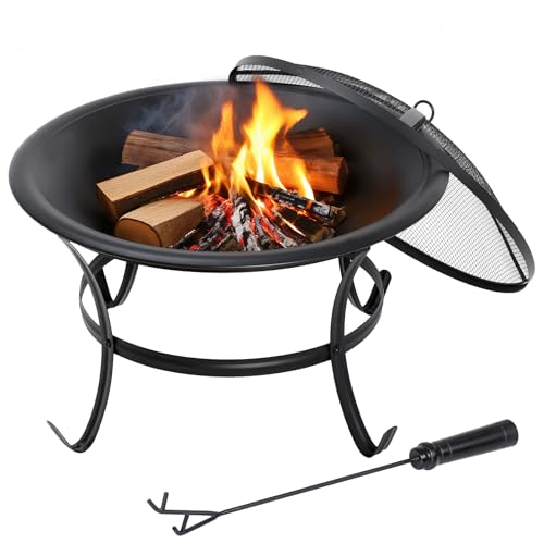 ZENY Fire Pit 22’’ Outdoor Fire Pits Wood Burning Firepit Patio Fire Bowl with BBQ Grill, Spark Screen and Fire Poker for Backyard Outside Camping Picnic Bonfires