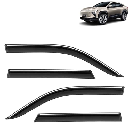 Image of KINGSWAY Accessories Chrome Lining Door Visor Only Compatible with Mahindra XEV 9E (Year 2025 Onwards) All Model, Premium Chromeline Unbreakable Car Rain Guard Side Rear Wind Deflectors, Set of 4 Pcs