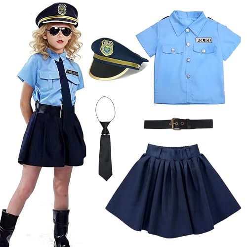 XFOZDM Polizei KostüM PolizeikostüM Polizei Uniform Set Mit Hut GüRtel Krawatte FüR Karneval Halloween Geburtstag Cosplay B-L