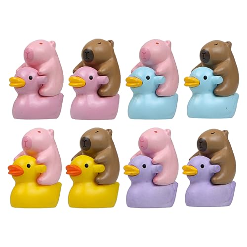 Figura de pato, 8 piezas en miniatura de cerdo de agua, juego de figuras de decoración para tartas, jardín, balcón, manualidades, figuras de animales, accesorios para el hogar, escritorio, bonsái