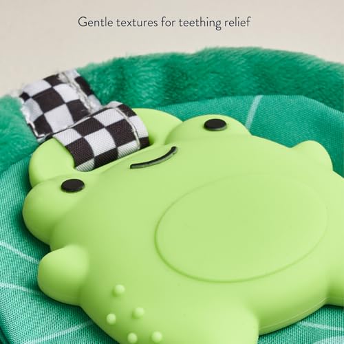 Image of Itzy Ritzy Crinkle Teether Toy - Silicone Frog Teething Toy with Crinkly Lilypad & Plush Velour Layer - Features Multiple Textures for Teething Relief - Designed for Ages 3 Months and Up (Frog)