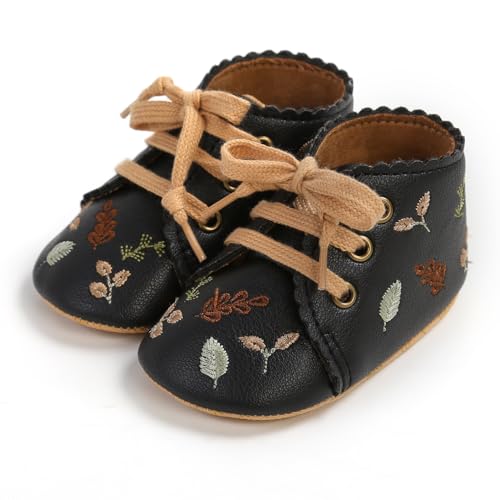Baby Boys Girls High Top Ankle Shoes, Newborn Embroidery Pu Leather First Walkers Shoes