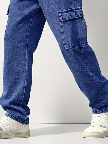 Image of Men's Loose Fit Denim Jeans | Mid Rise Straight Baggy Fit | Stretchable Casual Streetwear Jeans for Men