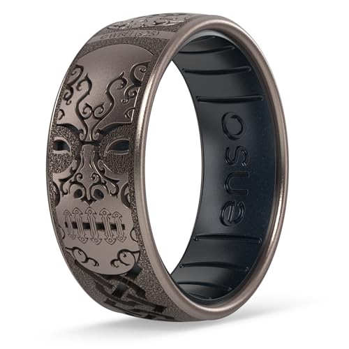 Enso Rings Wizarding World of Harry Potter Collection Dualtone Silicone Ring - Comfortable and Flexible Design - 7.99mm Wide 2.18mm Thick - Death Eater Mask - Wild Rose/Black Pearl - 11