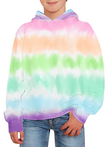 Image of GAMISOTE Unisex Kids Tie Dye Sweatshirt Boys Girls Hooded Kangaroo Pocket Pullover Hoodies