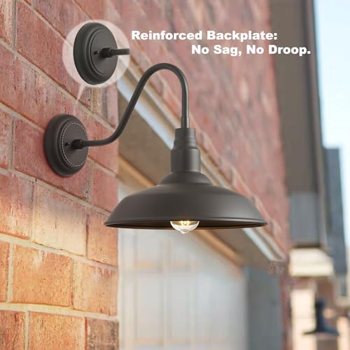 Image of 2 Pack Outdoor Barn Farmhouse Light with 14in Dome, Exterior Gooseneck Lights Fixture for House, Dark Bronze Outside Wall Mount for Porch, Patio, Entryways
