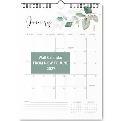2026 Wall Calendar - From January 2026-June 2027 - Academic Year Monthly 2026 Calendar Planner - Ideal for Home, Office, School & Family