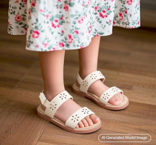 Image of PHIRAMIN Toddler Girl Sandals - Flower Girl Dress Shoes Open Toe Little Kid Flats