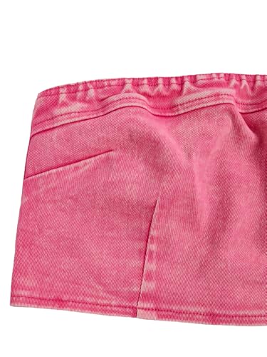 Image of WDIRARA Girl's Y2K 2 Piece Outfits Bandeau Tube Tops Jeans Denim Sets A Line Pleated Mini Skirt Set