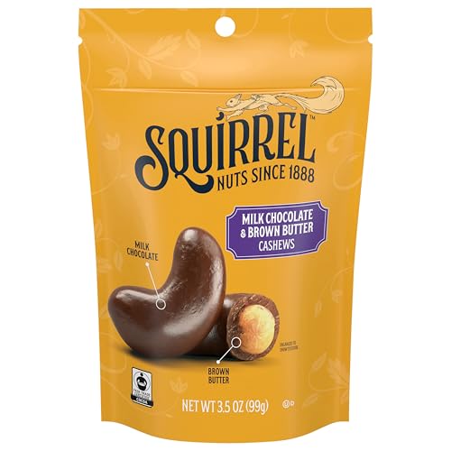 Image of Squirrel Brand Milk Chocolate & Brown Butter Cashews, 3.5 Ounces, Resealable Bag, Gluten Free, Snacks for Adults and Kids, Fair Trade Certified Cocoa