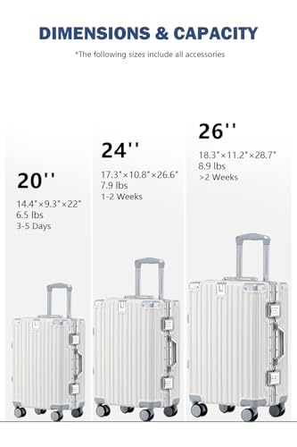 HotWay 20 Inch Aluminum Frame Carry On Luggage with Spinner Wheels, PC Hard Shell Suitcase with Cup Holder, Zipperless Luggage for Business Travel, White3
