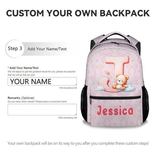 Custom Backpack for Girls 4-6 - 17 Inch Large Capacity Bear Initial Name Backpacks for Elementary - Toddler Girls Lightweight Bookbag3