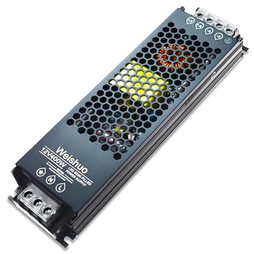 Transformador LED 12V 400W 33.3A Ultrafino Controlador LED de Voltaje Constante AC 220V a 12V IP20 Fuente de Alimentacion para Tira LED Bombillas Luces de Interior