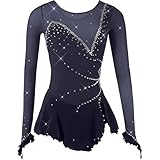 FZHQNZJF B,XXXL, Trajes de Patinaje Artístico Faldas de Baile de Patinaje sobre Hielo con Degradado Ropa Patinaje sobre Ruedas con Mangas Largas Maillots de Gimnasia Rítmica con Diamantes