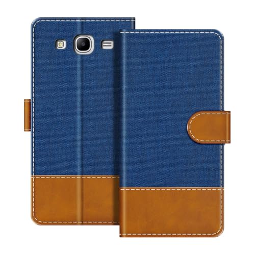 UOGNADGD Leather Flip Wallet Case Compatible with Samsung Galaxy Mega 5.8 I9150 Phone Cover with Card Holders, RFID Blocking, Magnetic Closure & Kickstand (Blue)