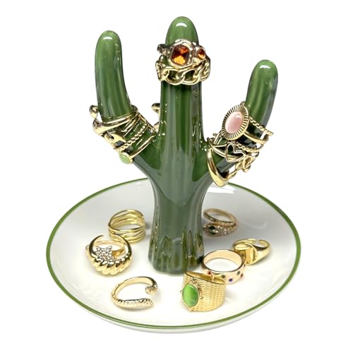 PUDDING CABIN Cactus Ring Holder for Jewelry Green Aesthetic Decor, Cactus Gifts for Women Mom Her Girls Friends Sister Birthday Wedding Mothers Day Christmas Gifts
